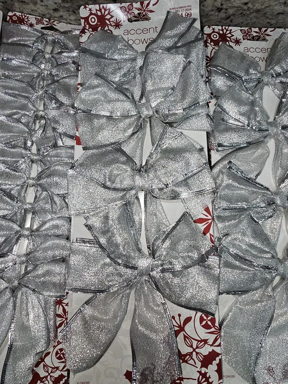 2006 Target Holiday Silver Wired Bows - Small & Large- 12 Packs - 80 Bows Total